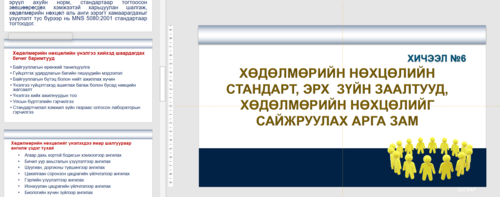 Хөдөлмөрийн нөхцөлийн стандарт, эрх  зүйн заалтууд, хөдөлмөрийн нөхцөлийг сайжруулах арга зам